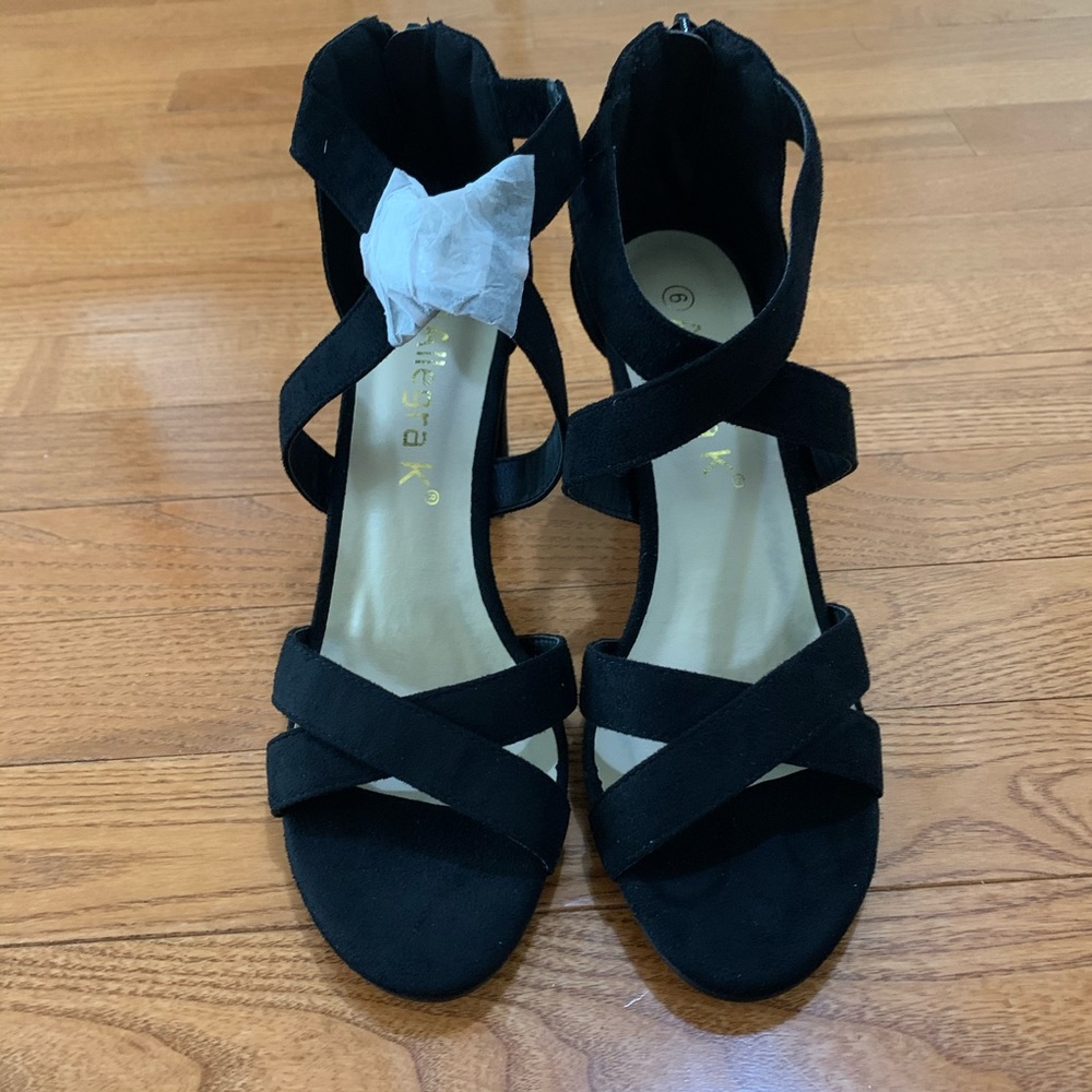 Cross criss strap block heels